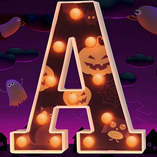 Pooqla Halloween Decorations, Halloween Shelf Letter Decor with Orange Lights, LED Letter Sign Printed with Pumpkin Cat Bat Spider Web Scary for Halloween Party Home Tabletop Decor， Letter A | The Storepaperoomates Retail Market - Fast Affordable Shopping