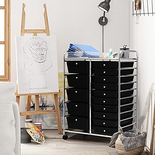 GOFLAME 15-Drawer Rolling Storage Cart, Multipurpose Movable Organizer Cart, Utility Cart for Home, Office, School (Black) | The Storepaperoomates Retail Market - Fast Affordable Shopping