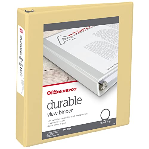 Office Depot® Brand 49% Recycled Durable View Round-Ring Binders, 1-1/2″ Round Rings, Yellow