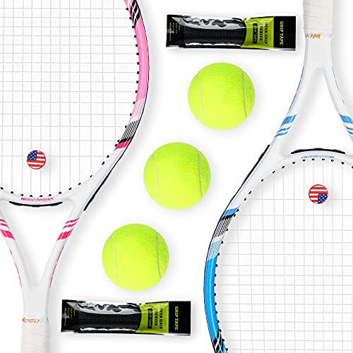 Pro Tennis Racket for Adults, 2 Player 27 inch Speed Tennis Racquet Acceptable for Beginner and Professional with 3 Tennis Balls, 2 Vibration Dampes, 2 Overgrips, Tennis Bag (Pink-Blue) | The Storepaperoomates Retail Market - Fast Affordable Shopping