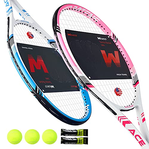 Pro Tennis Racket for Adults, 2 Player 27 inch Speed Tennis Racquet Acceptable for Beginner and Professional with 3 Tennis Balls, 2 Vibration Dampes, 2 Overgrips, Tennis Bag (Pink-Blue) | The Storepaperoomates Retail Market - Fast Affordable Shopping