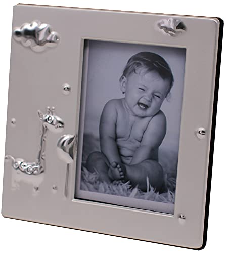 Embossed Metal Silver Baby And Child Photo Frame Set of 2, Sweet Little Giraffe Hold Photo 7 x 10 cm | The Storepaperoomates Retail Market - Fast Affordable Shopping