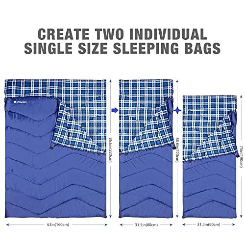Double/Single Sleeping Bag for Adults Camping, Extra Wide 2 Person Waterproof Cotton Flannel Sleeping Bag for 3-Season Warm & Cold Weather, Lightweight with Compact Bag for Hiking Backpacking | The Storepaperoomates Retail Market - Fast Affordable Shopping