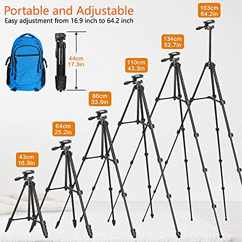 65″/165cm Phone Tripods with Remote Shutter and Universal Clip, Cell Phone Holder Compatible with iPhone/Android/Sport Camera Perfect for Video Recording/Selfies/Live Stream/Vlogging | The Storepaperoomates Retail Market - Fast Affordable Shopping