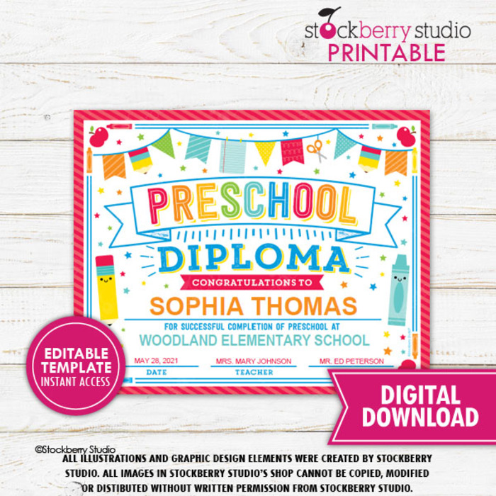 Preschool Graduation Diploma Certificate Printable | The Storepaperoomates Retail Market - Fast Affordable Shopping