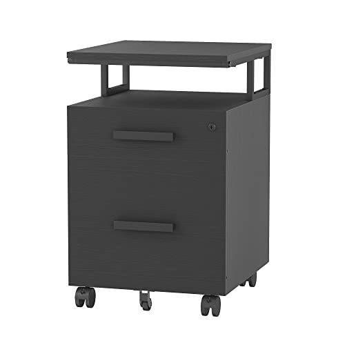 FEZIBO 2-Drawer Mobile File Cabinet with Lock for Home Office, Under Desk Rolling Filing Cabinet for A4, Letter Size, Printer Stand, Wooden Storage Cabinet, Deep Black | The Storepaperoomates Retail Market - Fast Affordable Shopping