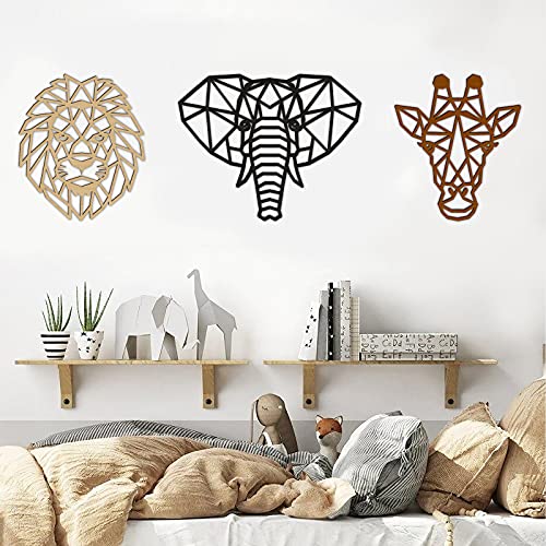 Animal Wall Art for Modern Living Room 3 Pieces Safari Decor for Bedroom Above Bed Jungle Theme Wood Heads of Lion, Elephant, Giraffe Art for Nursery Farmhouse Geometric Décor Wooden Large Colorful | The Storepaperoomates Retail Market - Fast Affordable Shopping