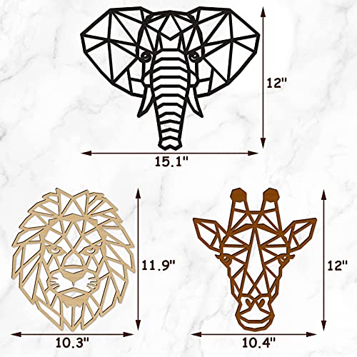 Animal Wall Art for Modern Living Room 3 Pieces Safari Decor for Bedroom Above Bed Jungle Theme Wood Heads of Lion, Elephant, Giraffe Art for Nursery Farmhouse Geometric Décor Wooden Large Colorful | The Storepaperoomates Retail Market - Fast Affordable Shopping