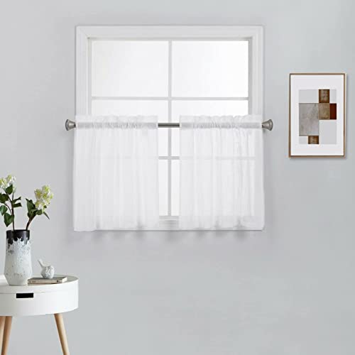 Diamond Home Linens 2 Piece Linen Look Privacy Kitchen/Café Curtain Tiers Set 24″ Long, White.