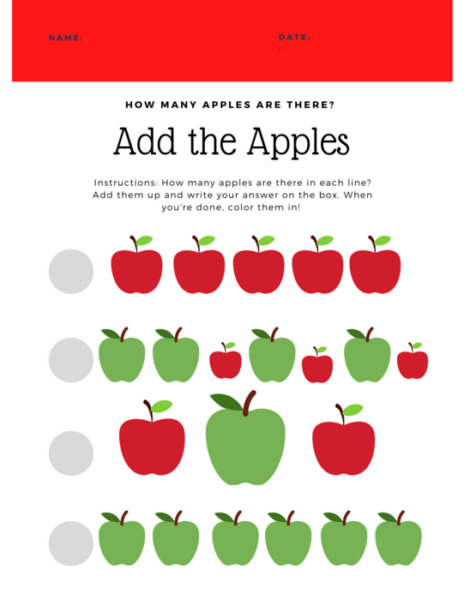 Add the Apples counting worksheet