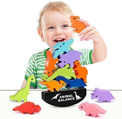 Dinosaur Stacking Toys for Kids 3-5, Wooden Building Blocks for 4-8 Year Old Boys Girls, Early Educational Montessori Toys for Toddlers, Boys STEM Toys Age 2 3 4 5 for Birthday Gifts