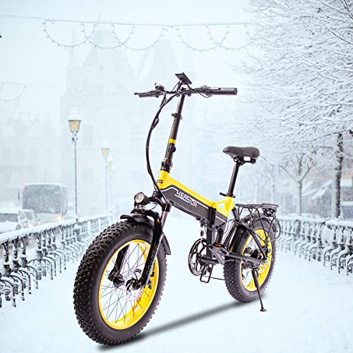 YEASION Beast 1000W Fat Tire Electric Bike for Adults 48V/14Ah Removable Battery 20“ 4.0 Folding Electric Bike Snow Beach Mountain Ebike for Women and Men Black Yellow | The Storepaperoomates Retail Market - Fast Affordable Shopping