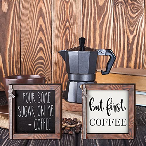 2 Pieces Wood Farmhouse Coffee Table Sign Decor with Sayings Pour Some Sugar On Me Coffee Sign But First Coffee Buffalo Plaid Framed Block Wood Sign with Coffee Bar Sign for Home Table Decor | The Storepaperoomates Retail Market - Fast Affordable Shopping
