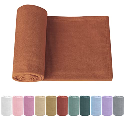 Knirose Newborn Baby Swaddle Blanket Unisex Swaddle Wrap Soft Silky Bamboo Muslin Swaddle Blankets Neutral Receiving Blanket for Newborn Boys and Girls Large 47 x 47 inches(120x120cm) (Claybank)