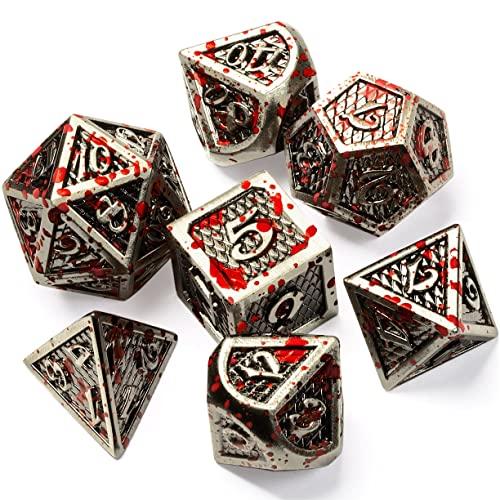DND Metal Dice Set – Blood-Spattered Metal DND Dice Set D&D for Role Playing Games (RPG) – Chillingly Beautiful Polyhedral Metal Dice Set D&D – Dragon Dice D&D Dice Set, Dungeons and Dragons Dice