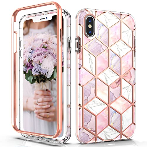 Hasaky Case for iPhone Xs Max Case 6.5 Inch,Dual Layer Hybrid Bumper Cute Girls/Women Marble Design Soft TPU+Hard Back Heavy Duty Anti-Scratch Shockproof Protective Phone Case Cover -Pink/Rose Gold