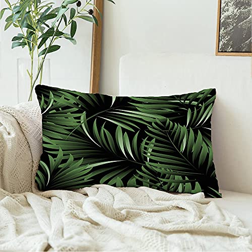 Decorative Rectangle Throw Lumbar Pillow Cover Velvet Frond Palm Artwork Tropical Plant Leaves Natural Climate Design Branch Subtropical Bush Garden Cushion Case for Sofa Bedroom Car 12×20 Inch | The Storepaperoomates Retail Market - Fast Affordable Shopping