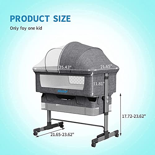 Mssip Baby Bassinet, Bedside Sleeper,Foldable Baby Bed to Bed, Adjustable Portable Bed for Infant/Baby/Newborn,with Mosquito Nets, Large Storage Bag, Comfortable Mattresses, Lockable Wheels, Gray | The Storepaperoomates Retail Market - Fast Affordable Shopping