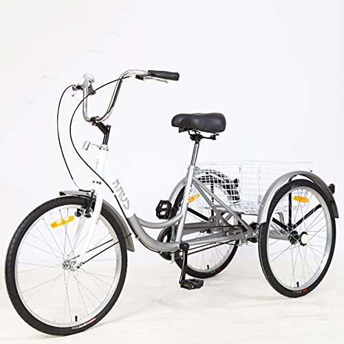Adult Tricycle Trike,Single Speed Three Wheel Bike,26 inch Cruise Bicycle with Shopping Basket for Seniors,Women and Men-Silver | The Storepaperoomates Retail Market - Fast Affordable Shopping