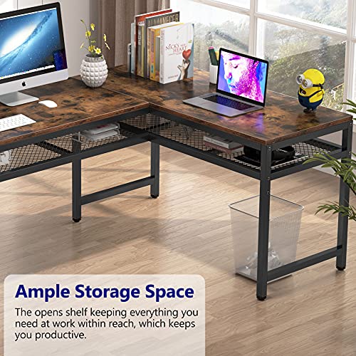 Tribesigns L Shaped Desk with Storage Shelf, Rustic 66.9 inch Corner Computer Desk for Home Office, Large L Shaped Gaming Writing Desk Workstation (Retro Brown) | The Storepaperoomates Retail Market - Fast Affordable Shopping