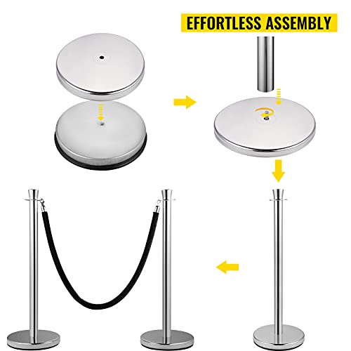 VEVOR Crowd Control Stanchion, Set of 2 Pieces Stanchion Set, Stanchion Set with 5 ft/1.5 m Black Velvet Rope, Silver Crowd Control Barrier w/Sturdy Concrete and Metal Base – Easy Connect Assembly | The Storepaperoomates Retail Market - Fast Affordable Shopping