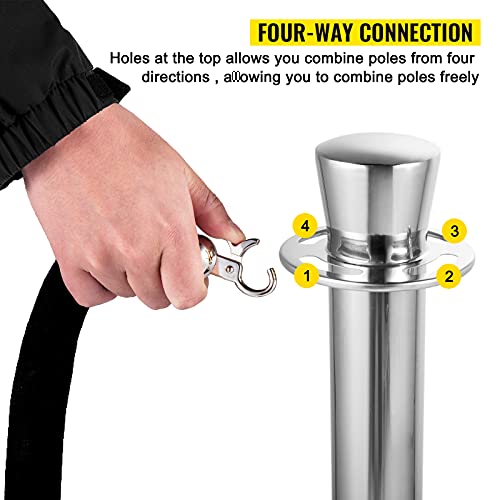 VEVOR Crowd Control Stanchion, Set of 2 Pieces Stanchion Set, Stanchion Set with 5 ft/1.5 m Black Velvet Rope, Silver Crowd Control Barrier w/Sturdy Concrete and Metal Base – Easy Connect Assembly | The Storepaperoomates Retail Market - Fast Affordable Shopping