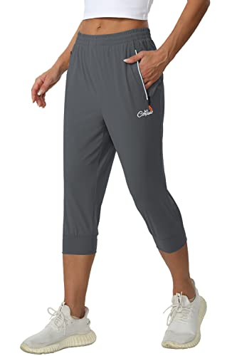 Cakulo Workout Joggers Capri Pants for Women Quick Dry Plus Size Lightweight Cropped Running Hiking Tennis Wind Walking Athletic Gym Tapered Casual Pants with Zipper Pockets Light Grey 2XL | The Storepaperoomates Retail Market - Fast Affordable Shopping