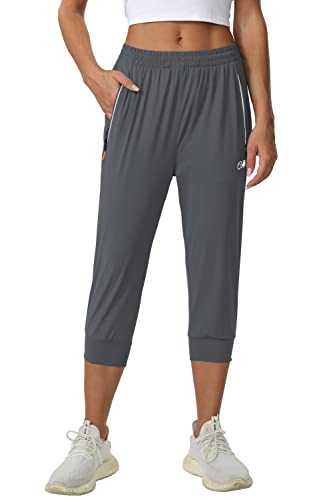 Cakulo Workout Joggers Capri Pants for Women Quick Dry Plus Size Lightweight Cropped Running Hiking Tennis Wind Walking Athletic Gym Tapered Casual Pants with Zipper Pockets Light Grey 2XL | The Storepaperoomates Retail Market - Fast Affordable Shopping