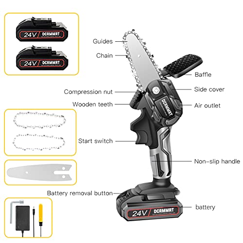 Cordless Mini Chainsaw Electrical Saw Wood Saw Power Chain Saws Portable Handheld 4″ 24V Rechargeable for Trimming Wood Cutting Pruning Logging Gardening Courtyard Household | The Storepaperoomates Retail Market - Fast Affordable Shopping