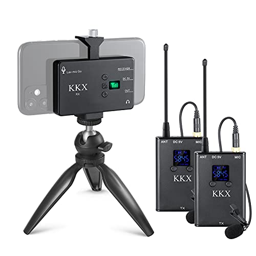 UHF Wireless Lavalier Microphone System with Tripod, KKX Professional Dual Transmitters Wireless Lapel Mic System Compatible with iPhone, DSLR Camera, Camcorder, Conference, Interview & YouTube | The Storepaperoomates Retail Market - Fast Affordable Shopping
