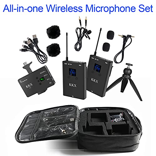 UHF Wireless Lavalier Microphone System with Tripod, KKX Professional Dual Transmitters Wireless Lapel Mic System Compatible with iPhone, DSLR Camera, Camcorder, Conference, Interview & YouTube | The Storepaperoomates Retail Market - Fast Affordable Shopping