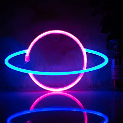 Neon Signs,Neon Signs for Wall Decor,Led Signs with Hanging Hook for Bedroom,Planet Neon Signs for Christmas Wedding Boys Room Decor or Living Room(Pink&Blue) | The Storepaperoomates Retail Market - Fast Affordable Shopping