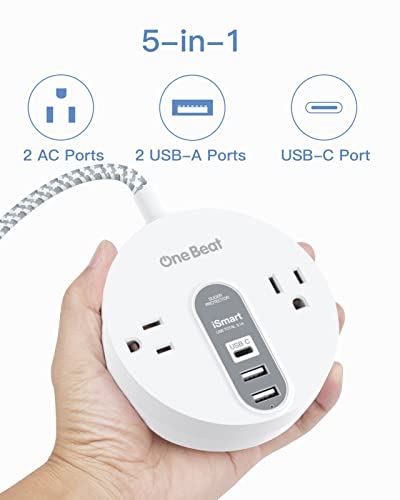 Power Strip Surge Protector with USB C – Extension Cord Flat Plug with 2 Widely AC Outlet and 3 USB, Small Desktop Charging Station with 5 ft Power Cord, Compact for Travel, Home and Office (490J) | The Storepaperoomates Retail Market - Fast Affordable Shopping