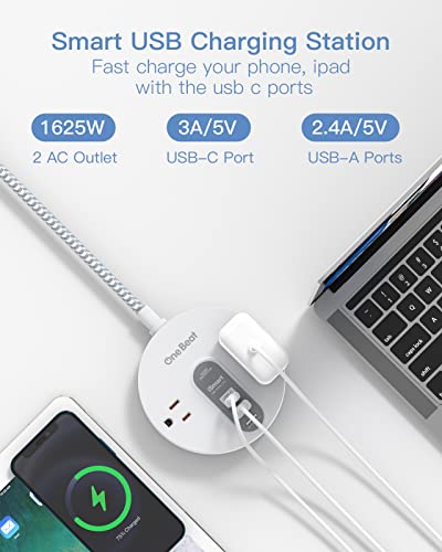Power Strip Surge Protector with USB C – Extension Cord Flat Plug with 2 Widely AC Outlet and 3 USB, Small Desktop Charging Station with 5 ft Power Cord, Compact for Travel, Home and Office (490J) | The Storepaperoomates Retail Market - Fast Affordable Shopping