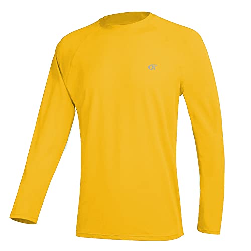 Men’s Long Sleeve Swim Shirts Rashguard UPF 50+ UV Sun Protection Shirt Athletic Workout Running Hiking T-Shirt Swimwear Yellow S
