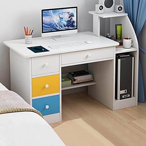 Wavsuf 47IN Home Office Desk Bookshelf Laptop Computer Desk – Writing Table 4 Drawer Wood Executive Desk Student Desk Hutch Shelf Shelves Modern Simple Study Workstation PC Table, (E)white | The Storepaperoomates Retail Market - Fast Affordable Shopping