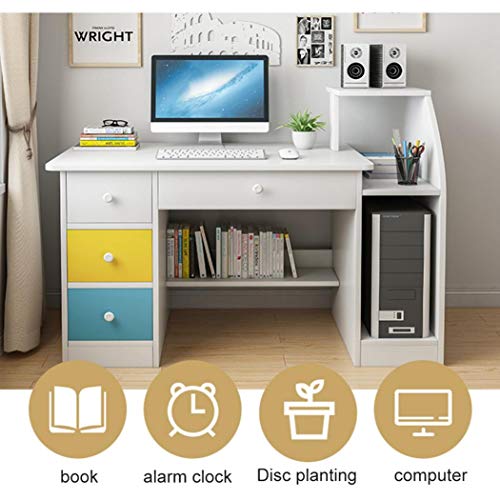 Wavsuf 47IN Home Office Desk Bookshelf Laptop Computer Desk – Writing Table 4 Drawer Wood Executive Desk Student Desk Hutch Shelf Shelves Modern Simple Study Workstation PC Table, (E)white | The Storepaperoomates Retail Market - Fast Affordable Shopping