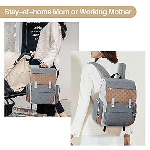 Diaper Bag Backpack, Lekebaby Baby Diaper Bags Multifunction Travel Back Pack with Changing Pad & Stroller Straps, Grey | The Storepaperoomates Retail Market - Fast Affordable Shopping