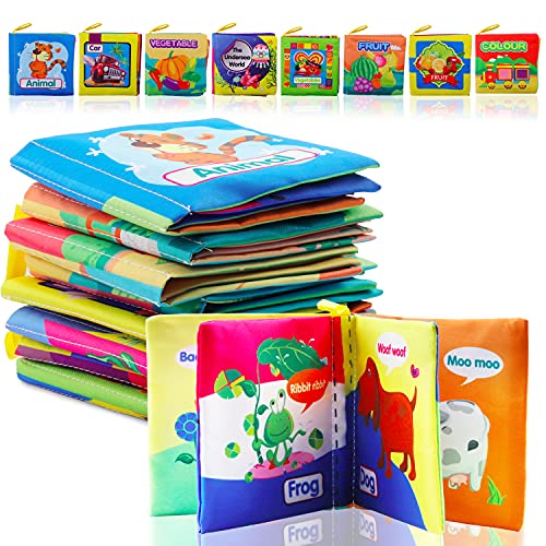 8 Pcs Baby Bath Books, Nontoxic Fabric Soft Baby Cloth Books, Early Education Toys, Waterproof Baby Books for Toddler Infants, Kids Bath Toys Baby Shower Gift