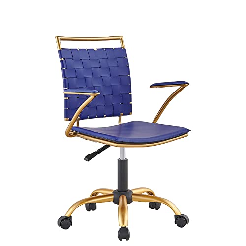 CAROCC Gold Office Chair Home Office Desk Chairs Computer Mid Back Swivel Cheap Chair with Wheels and Arms Modern Leather Cute Small Chairs(Blue) | The Storepaperoomates Retail Market - Fast Affordable Shopping
