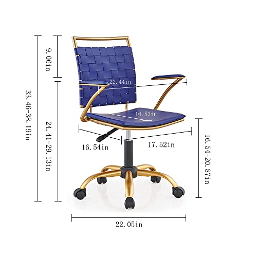 CAROCC Gold Office Chair Home Office Desk Chairs Computer Mid Back Swivel Cheap Chair with Wheels and Arms Modern Leather Cute Small Chairs(Blue) | The Storepaperoomates Retail Market - Fast Affordable Shopping