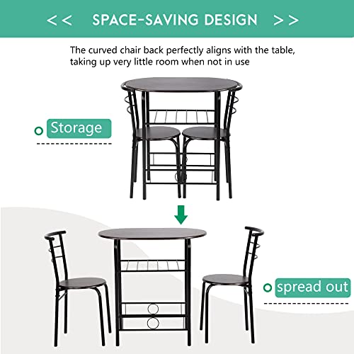 FDW 3-Piece Round Table and Chair Set for Kitchen Dining Room Bar Breakfast,Compact Space Metal Frame,Wine Rack | The Storepaperoomates Retail Market - Fast Affordable Shopping