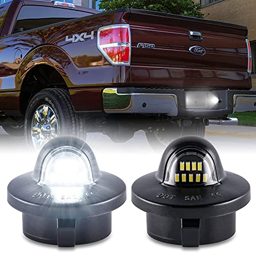 GemPro License Plate Light Assembly LED Tag Lamp Replacement for Ford F150 F250 F350 F450 F550 Superduty Bronco Excursion Ranger Expedition Explorer Rear Plate Lights, 6000K White, 2PCS (Black)
