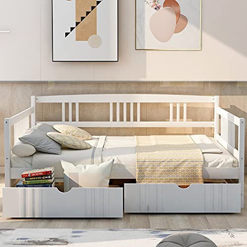 Harper & Bright Designs Full Daybed Frame with Drawers, Wood Full Bed with Storage Drawers, No Box Spring Needed | The Storepaperoomates Retail Market - Fast Affordable Shopping