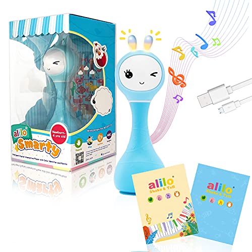 Alilo Baby Rattle Toy with Book,Early Education Learning Toys,Electronic Rattle with Music Light and Funny Sounds,Christmas Birthday Gifts Toys for 6-12 Months Newborn Boys Girls Toddlers Kids(Blue)