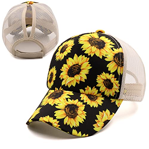Girls Pony Hat Distressed High Ponytail Messy Bun Baseball Caps Kids Trucker Floral Sun Protection Hats Biking Cap(4-10years) | The Storepaperoomates Retail Market - Fast Affordable Shopping