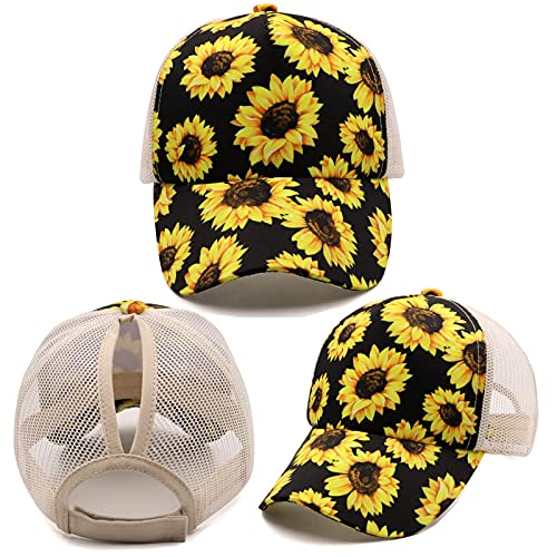 Girls Pony Hat Distressed High Ponytail Messy Bun Baseball Caps Kids Trucker Floral Sun Protection Hats Biking Cap(4-10years) | The Storepaperoomates Retail Market - Fast Affordable Shopping