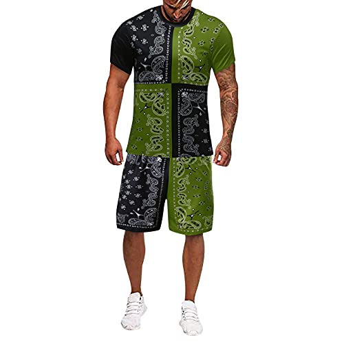 FUNEY 2021 Mens Fashion Sport Set Summer Outfit 2 Piece Set Short Sleeve T Shirts and Shorts Stylish Casual Sweatsuit Set Green | The Storepaperoomates Retail Market - Fast Affordable Shopping