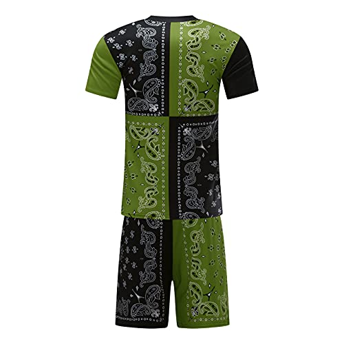 FUNEY 2021 Mens Fashion Sport Set Summer Outfit 2 Piece Set Short Sleeve T Shirts and Shorts Stylish Casual Sweatsuit Set Green | The Storepaperoomates Retail Market - Fast Affordable Shopping