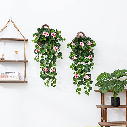 TINGHONG Artificial Ivy Vines Begonia Leaf Plants with Pink Silk Flower 3.2Ft Fake Hanging Green Plant for Home Room Garden Wedding Wall Decor (Pink NO Basket ) | The Storepaperoomates Retail Market - Fast Affordable Shopping